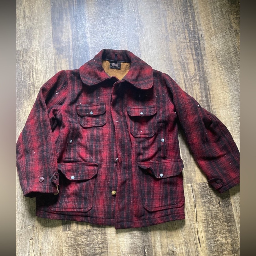 Vintage 1950s Woolrich Mens Hunting Jacket Wool Mackinaw Buffalo Plaid C…